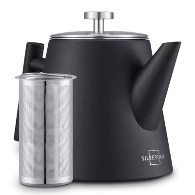 1l teapot with stainless steel strainer - double wall