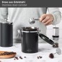 French press set with manual coffee grinder and coffee carafe