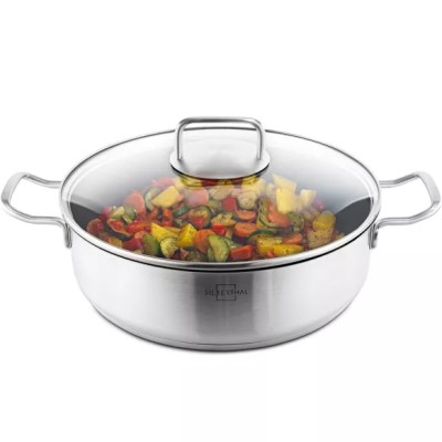 Plateau de service 28 cm avec couvercle - inox - induction - revêtement antiadhésif - 5 L