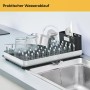 Dish drainer with cutlery basket, draining board and dish rack - stainless steel