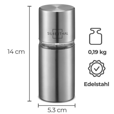 Molinillo de nuez moscada con molinillo de acero inoxidable con compartimento de almacenamiento para hasta 4 nuez moscada