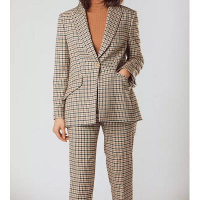 CHECKED PRINT BLAZER | Brown