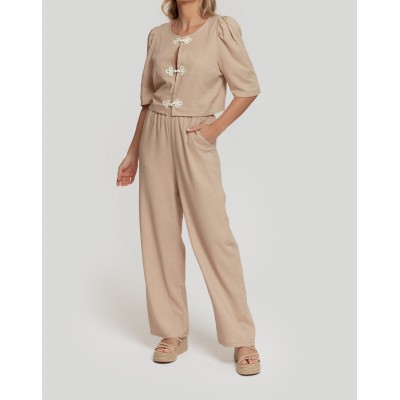 LINEN BLOUSE AND FULL TROUSERS