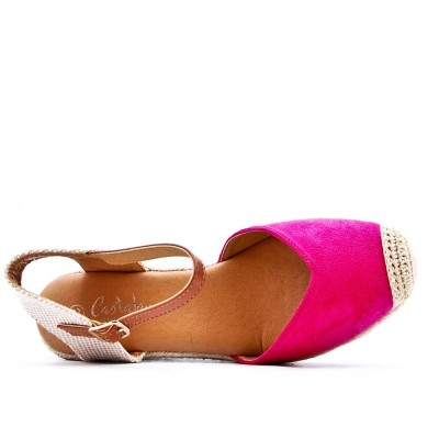 Wedge sandal in mixed materials for women