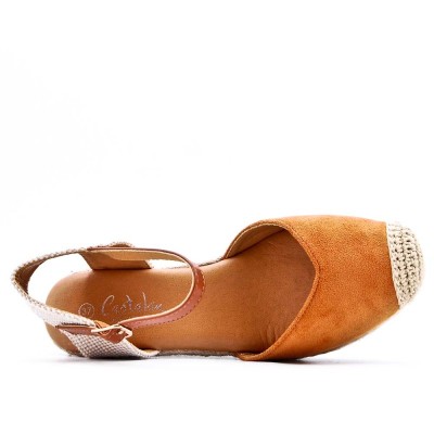 Wedge sandal in mixed materials for women