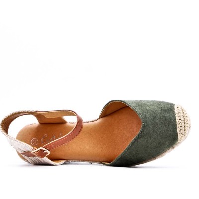 Wedge sandal in mixed materials for women