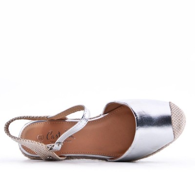 Wedge sandal in mixed materials for women