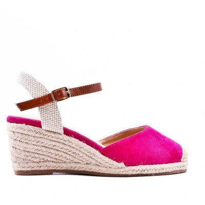 Wedge sandal in mixed materials for women