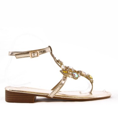 Flat sandal with rhinestones for women